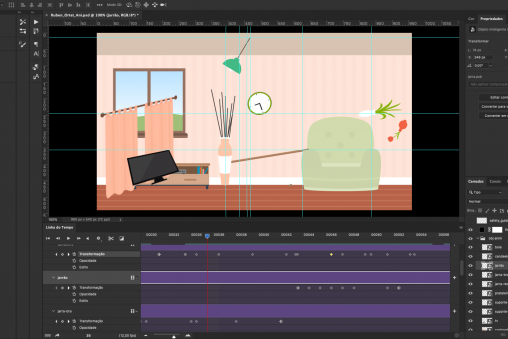Animação frame-by-frame criada no Adobe Photoshop, detalhe da janela do programa