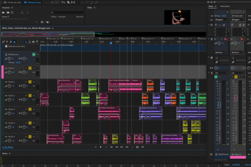 Mix de áudio criado no Adobe Audition, detalhe da janela do programa.